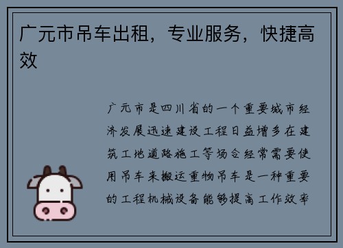 广元市吊车出租，专业服务，快捷高效