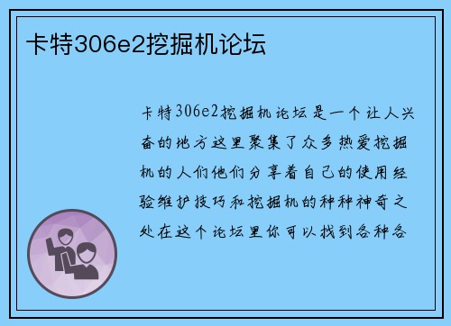 卡特306e2挖掘机论坛