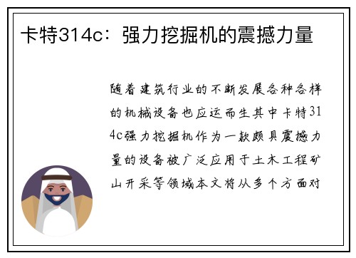 卡特314c：强力挖掘机的震撼力量