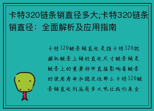 卡特320链条销直径多大;卡特320链条销直径：全面解析及应用指南