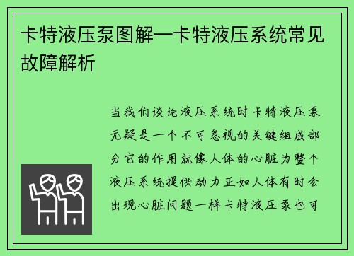 卡特液压泵图解—卡特液压系统常见故障解析